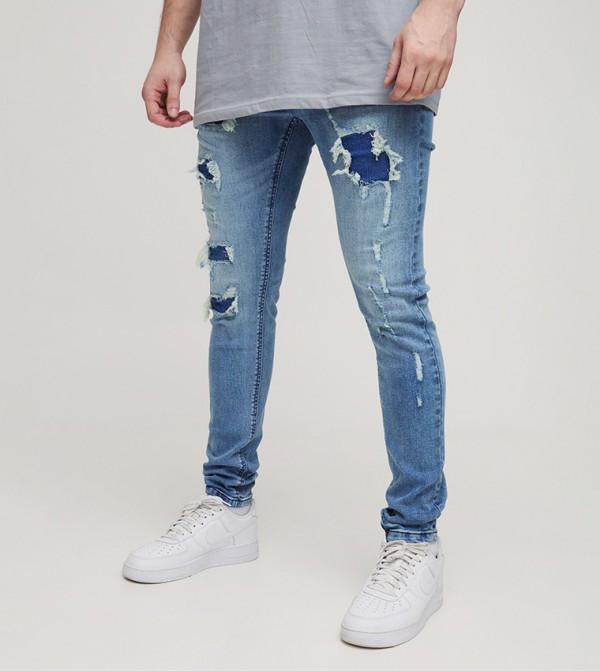 Tall Super Distressed Washed Skinny Fit Jeans