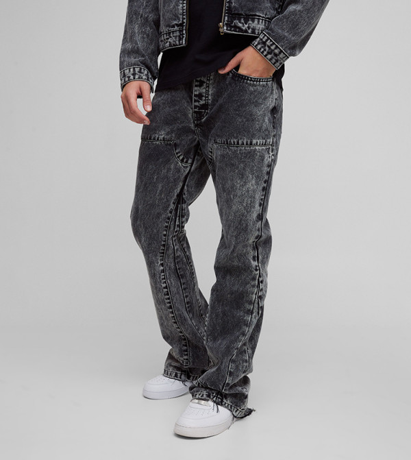 Washed Carpenter Gusset Flared Jeans