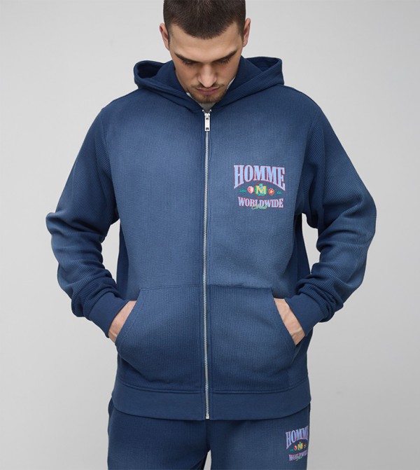 Tall Waffle Print Zip-Up Hooded Jacket