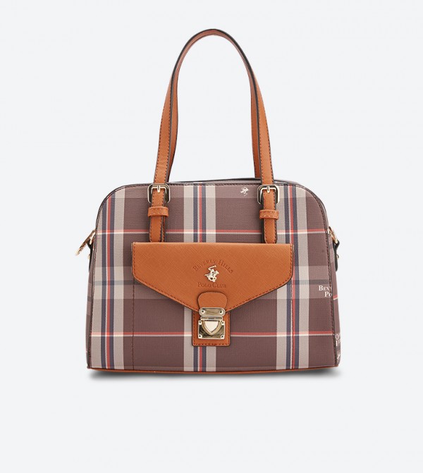 Kim Top Zip Closure Lock Details Tote Bag - Brown