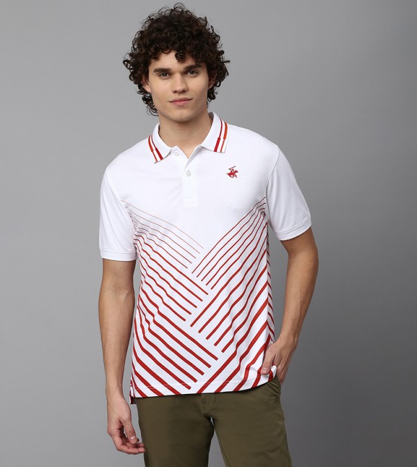 تيشيرت بياقة بولو بأكمام قصيرة وطبعة 