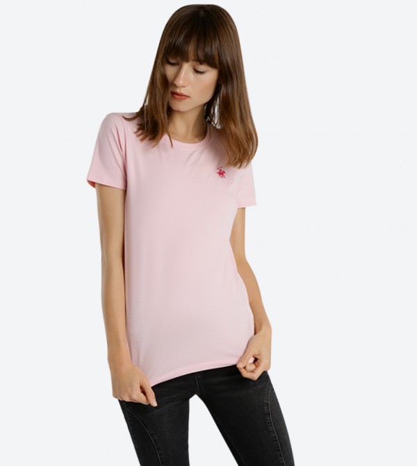 Logo Embroidered Short Sleeve T-Shirt - Pink BP L1365
