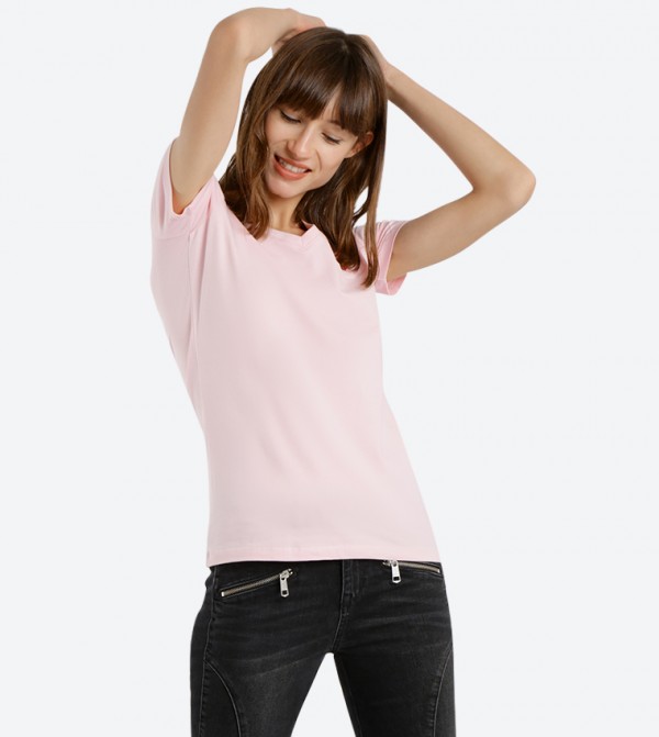 Logo Embroidered V-Neck T-Shirt - Pink BP L1367