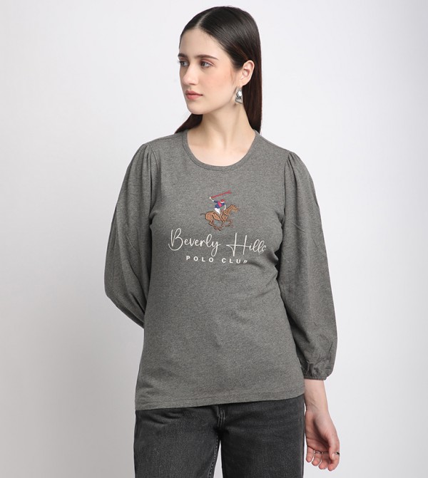 Logo Printed Puff Sleeves Top