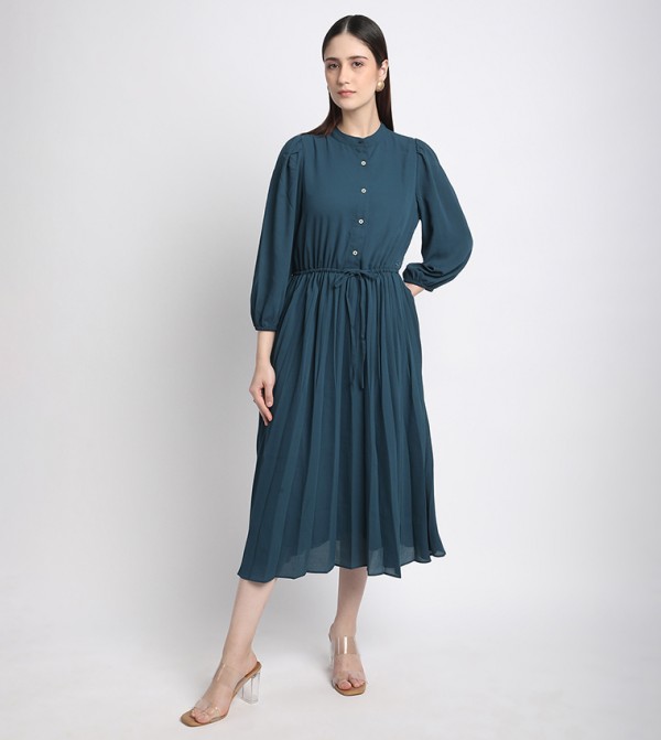 Tie-Waist 3/4 Sleeves Midi Dress