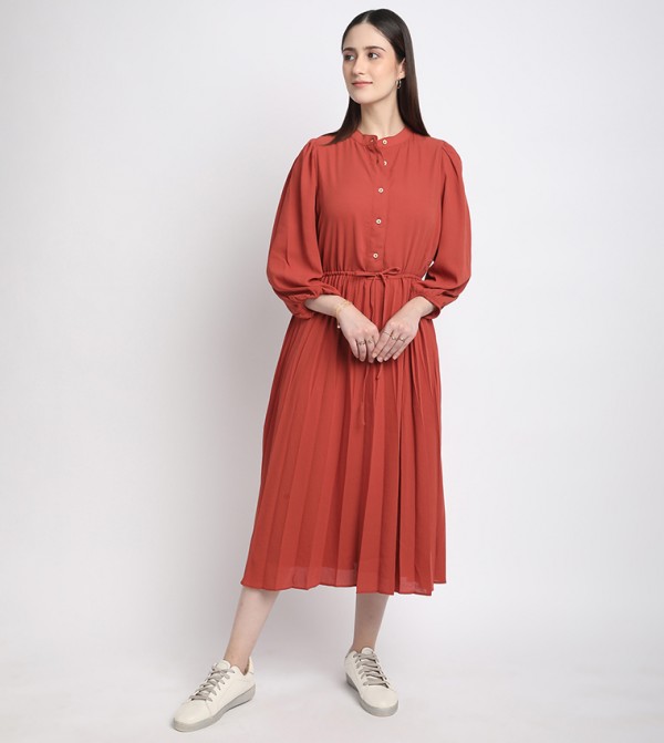 Tie-Waist 3/4 Sleeves Midi Dress