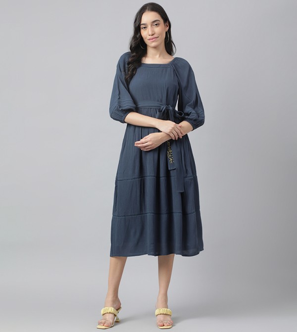 Lace Trim Square Neck Midi Dress