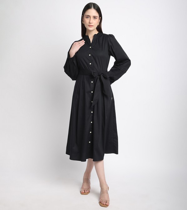Tie Waist Long Sleeves Shirt Dress