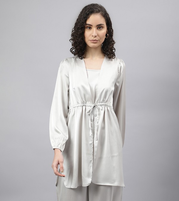 Drawstring Wasit Long Sleeves Top
