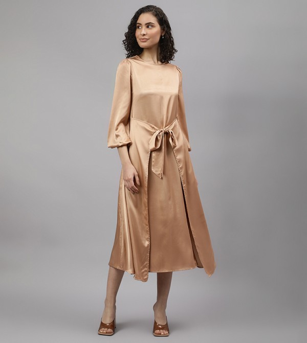 Tie Waist Satin Midi Dress
