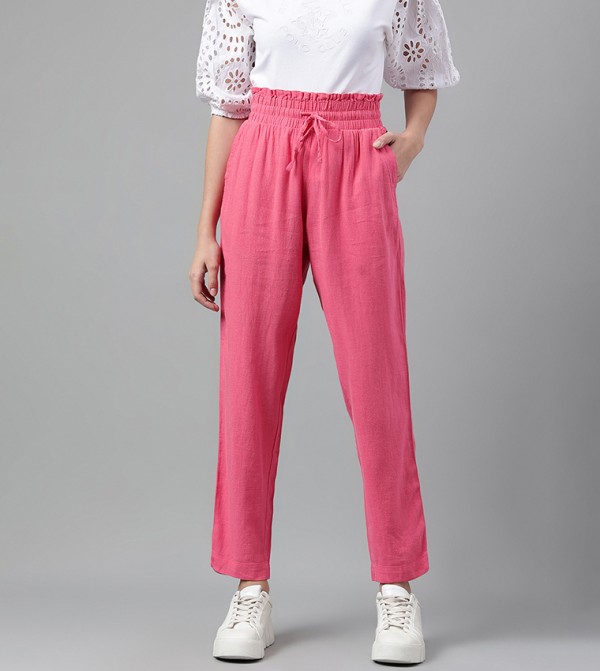 Solid Elastic Waist Pants