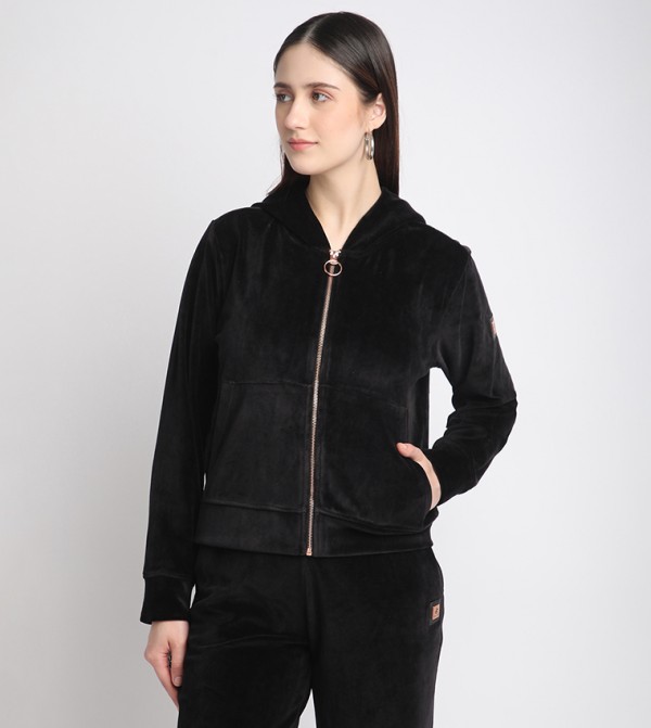 Zippered Hooded Plush Jacket