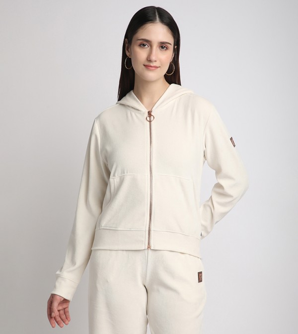 Zippered Hooded Plush Jacket