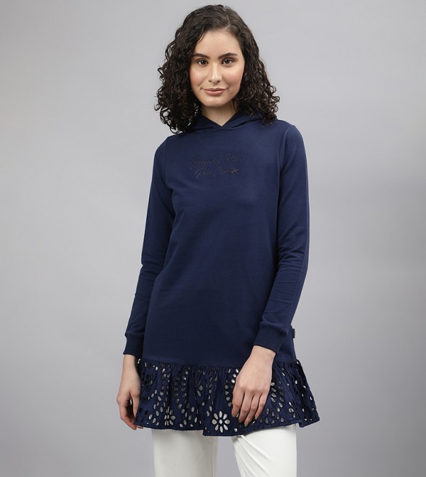 Schiffli Hem Long Sleeves Hoodie