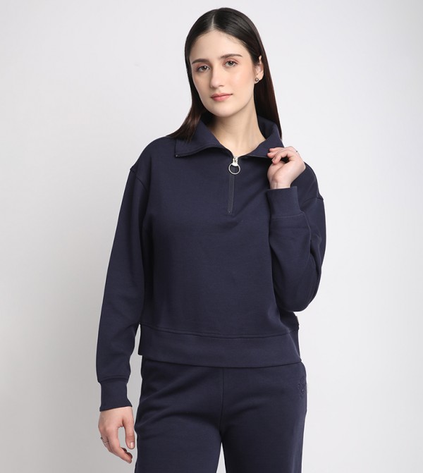 Half Zippered Long Sleeves Sweatshirt