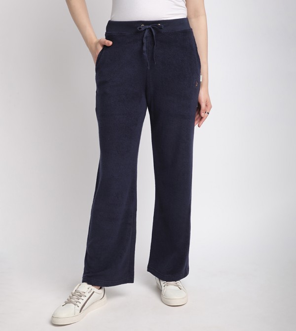 Drawstring Waist Flared Terry Pants