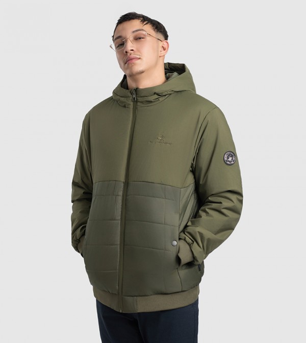 Logo Embroidered Hooded Puffer Jacket