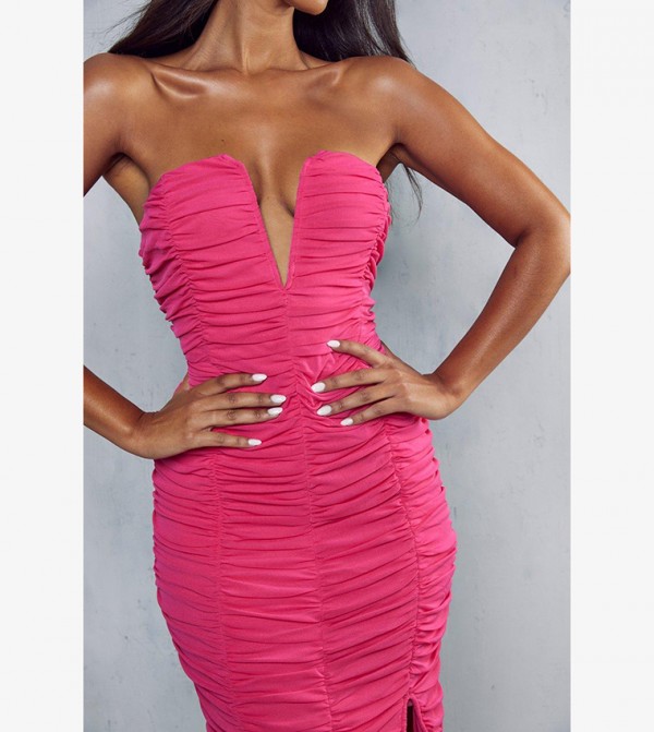boohoo Womens 3D Rose Detail Bandeau Satin Mini Dress - Pink 14