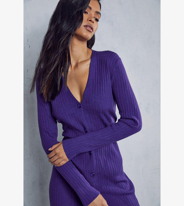 Brick Knit Button Down Midi Dress