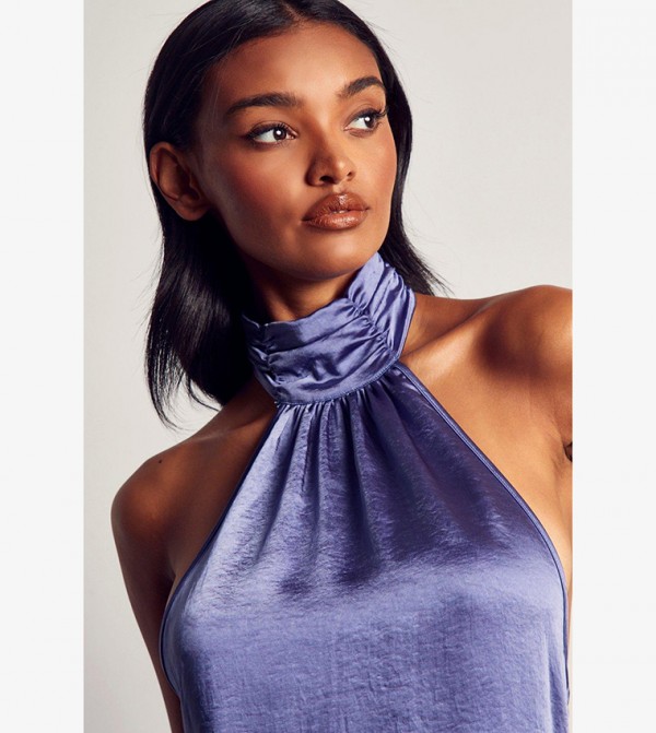 Buy MissPap Satin Halter Neck Cowl Back Mini Dress In Purple 6thStreet Qatar