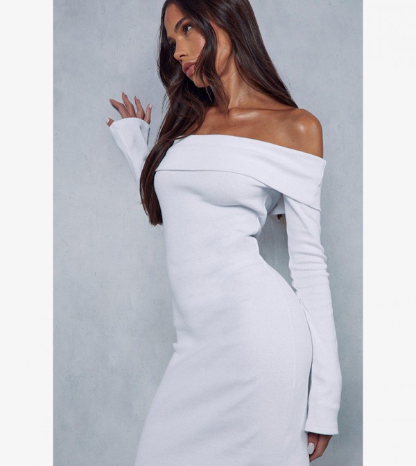 Buy MissPap Ribbed Off The Shoulder Long Sleeves Midi Dress In