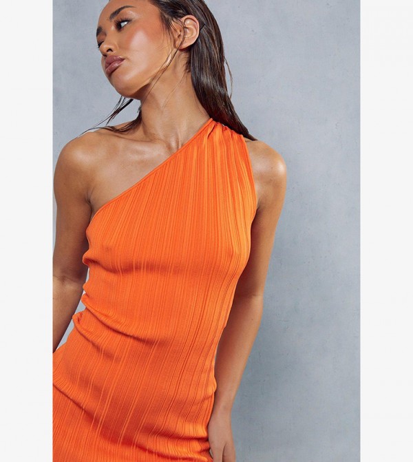 Buy MissPap One Shoulder Premium Knit Mini Dress In Orange