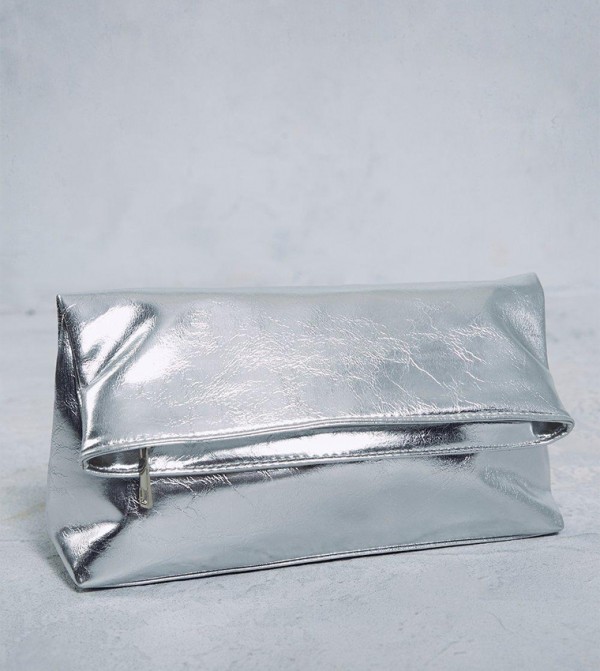 Metallic Fold Over Clutch Bag