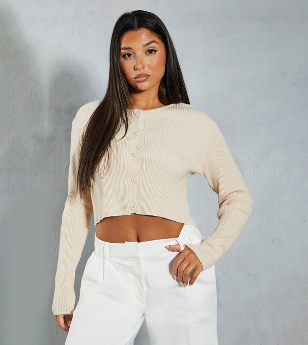 Knitted Wide Sleeves Cropped Cardigan