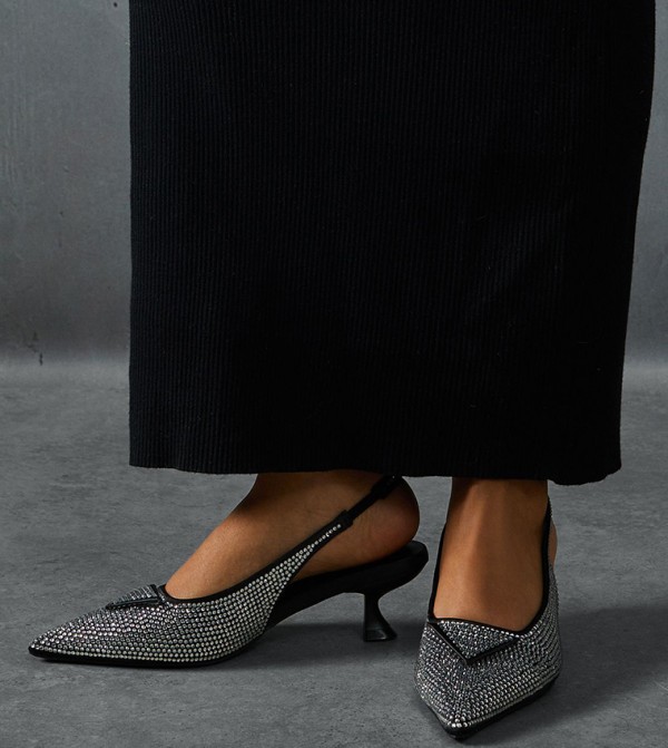 Diamante Pointed Toe Slingback Pumps