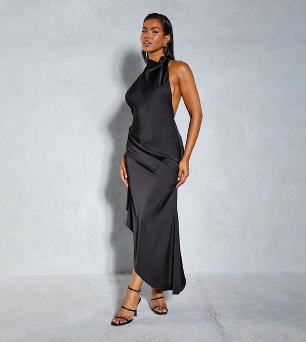 Buy MissPap Premium Satin Halterneck Low Back Asymmetric Midi