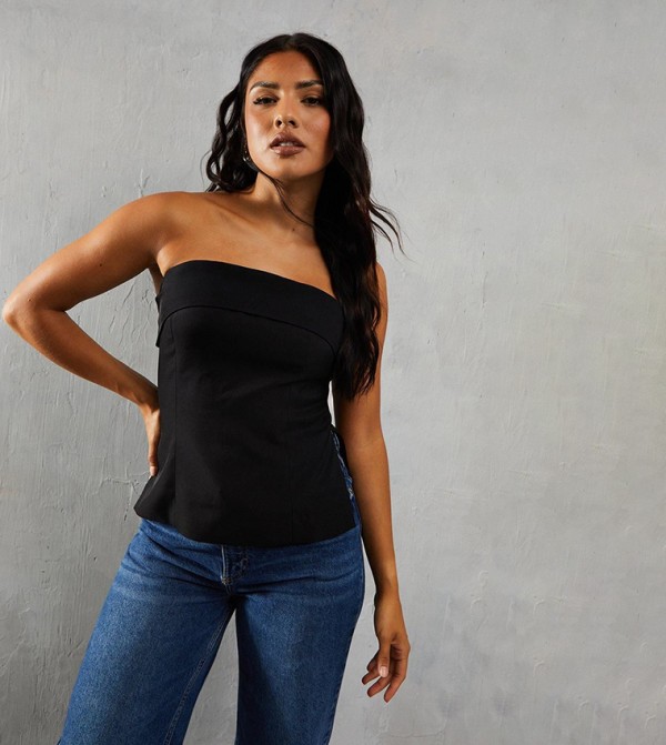 Solid Woven Strapless Top