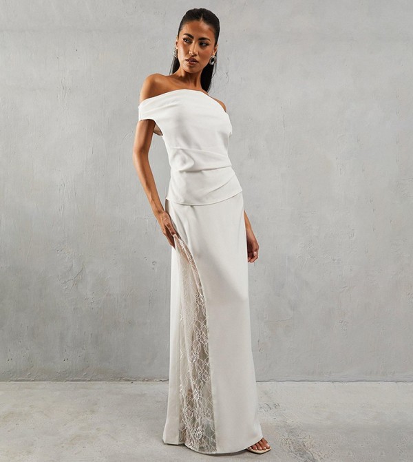Lace Insert High Waist Column Maxi Skirt