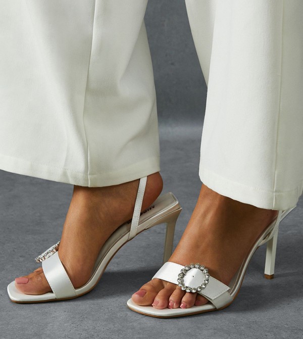 Satin Diamante Ankle Strap Heel Sandals