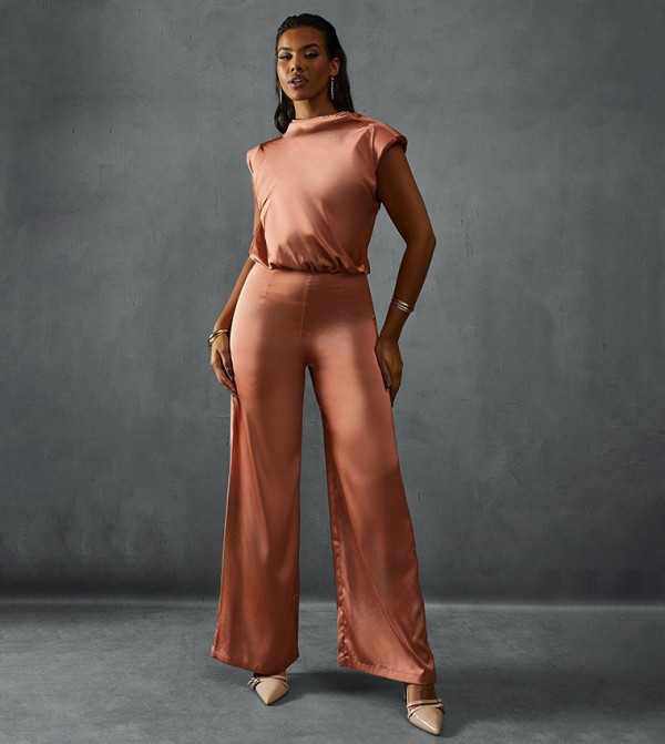 Premium Satin Cap Sleeves Cowl Back Jumpsuit