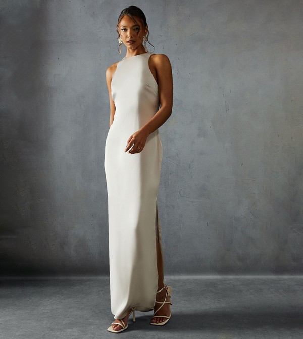 Premium Satin Racer Open Back Bridesmaid Dress