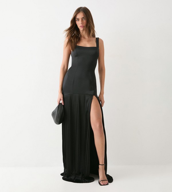 Premium Satin Square Pleated Maxi Bridesmaid Dress