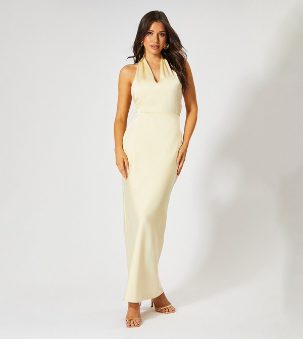 Premium Satin Halterneck Cowl Back Bridesmaid Dress