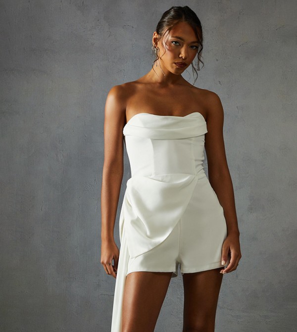 Satin Draped Bow Playsuit