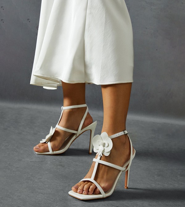Floral Print Square Toe Caged Heeled Sandals