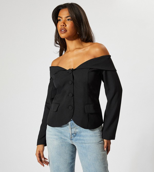 Tailored Bardot Button Down Blazer