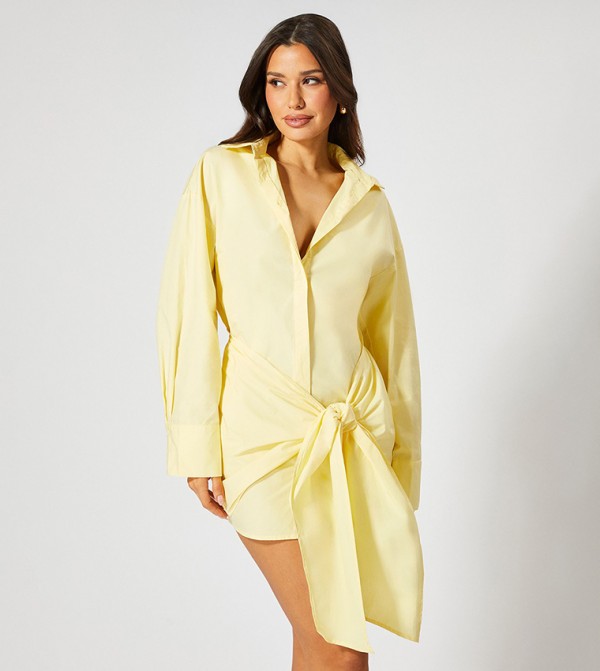 Poplin Tie Front Mini Shirt Dress