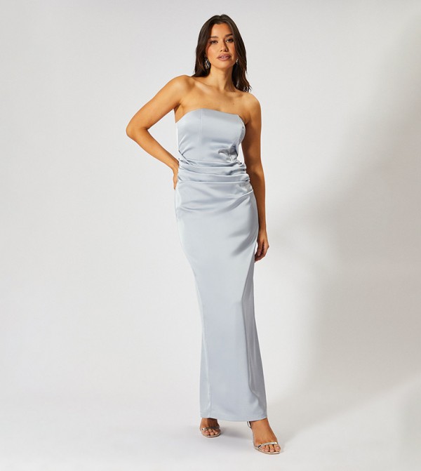 Satin Bandeau Corset Drape Maxi Dress