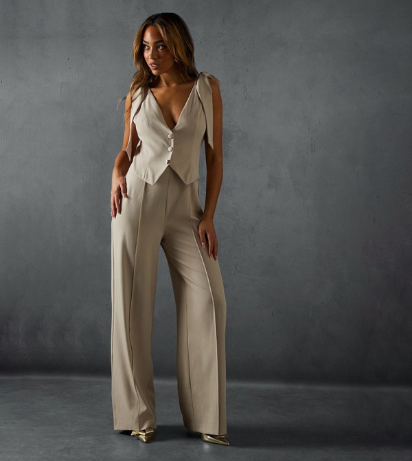 Tailored Tie Shoulder Waistcoat Jumpsuit