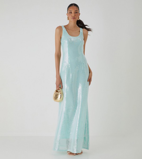 Scoop Neck Sequined Maxi Dress