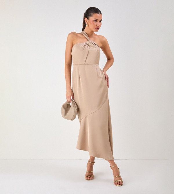 Satin One Shoulder Asymmetric Maxi Dress