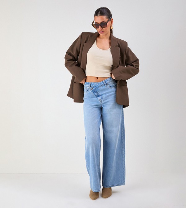 Asymmetric Waist Denim Wide Leg Jeans