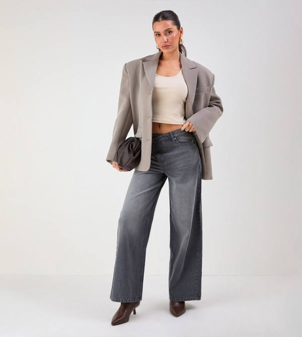 Asymmetric Waist Denim Wide Leg Jeans
