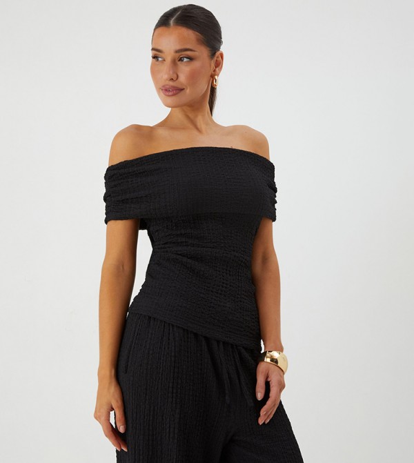 Crinkle Textured Off Shoulder Top