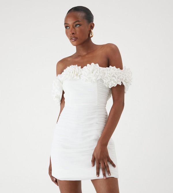 Premium Floral Appliqued Bardot Mini Dress
