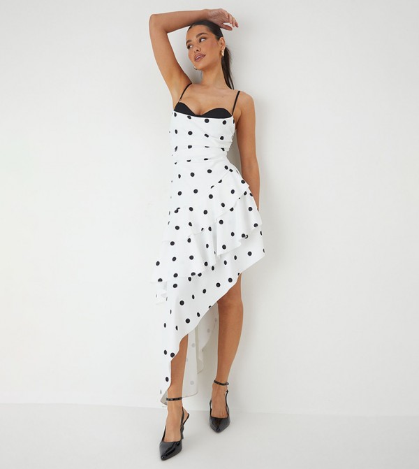 Polka Dots Layered Frill Midi Dress